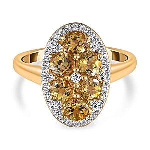 Natural Golden Tanzanite and White Zircon  2.29 ctw Ring in Vermeil Yellow Gold Over Sterling Silver (Size 11.5)