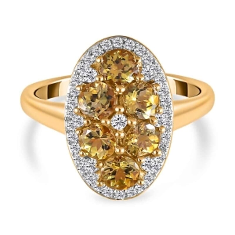Natural Golden Tanzanite and White Zircon  2.29 ctw Ring in Vermeil Yellow Gold Over Sterling Silver (Size 11.5)