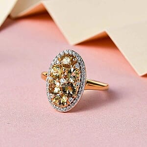 Natural Golden Tanzanite and White Zircon  2.29 ctw Ring in Vermeil Yellow Gold Over Sterling Silver (Size 11.5)