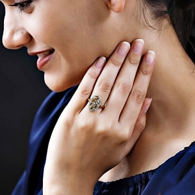 Natural Golden Tanzanite and White Zircon  2.29 ctw Ring in Vermeil Yellow Gold Over Sterling Silver (Size 11.5)
