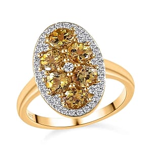 Natural Golden Tanzanite and White Zircon  2.29 ctw Ring in Vermeil Yellow Gold Over Sterling Silver (Size 11.5)
