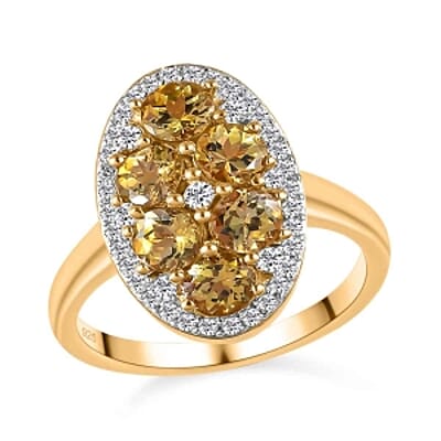 Natural Golden Tanzanite and White Zircon  2.29 ctw Ring in Vermeil Yellow Gold Over Sterling Silver (Size 11.5)