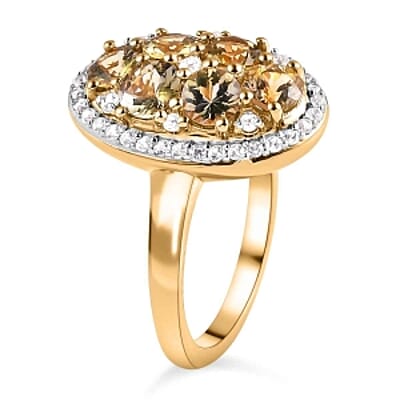 Natural Golden Tanzanite and White Zircon  2.29 ctw Ring in Vermeil Yellow Gold Over Sterling Silver (Size 11.5)