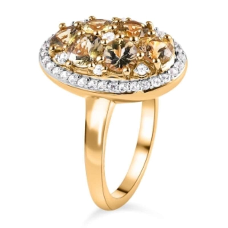 Natural Golden Tanzanite and White Zircon  2.29 ctw Ring in Vermeil Yellow Gold Over Sterling Silver (Size 11.5)