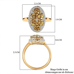 Natural Golden Tanzanite and White Zircon  2.29 ctw Ring in Vermeil Yellow Gold Over Sterling Silver (Size 11.5)