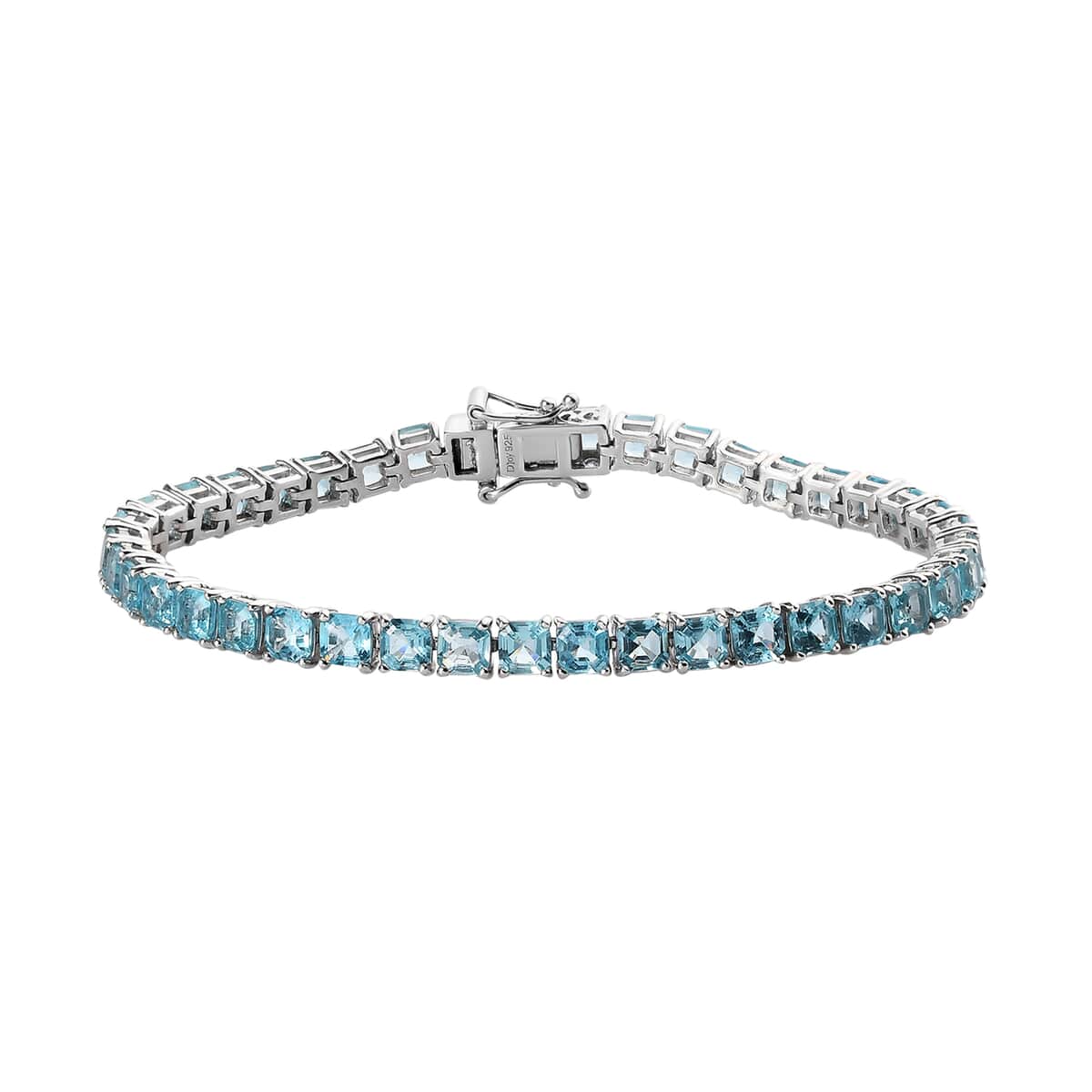 Asscher Cut Madagascar Paraiba Apatite Tennis Bracelet in Platinum Over Sterling Silver (7.25 In) 12.75 ctw image number 0