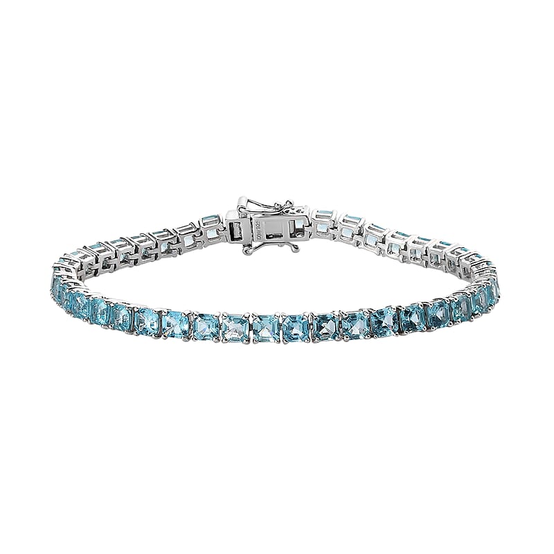 Asscher Cut Madagascar Paraiba Apatite Tennis Bracelet in Platinum Over Sterling Silver (7.25 In) 12.75 ctw