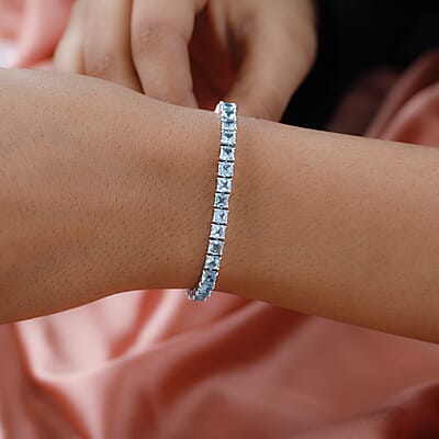 Asscher Cut Madagascar Paraiba Apatite Tennis Bracelet in Platinum Over Sterling Silver (7.25 In) 12.75 ctw