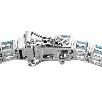 Asscher Cut Madagascar Paraiba Apatite Tennis Bracelet in Platinum Over Sterling Silver (7.25 In) 12.75 ctw