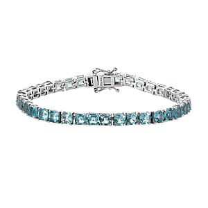 Asscher Cut Madagascar Paraiba Apatite Tennis Bracelet in Platinum Over Sterling Silver (6.50 In) 11.50 ctw