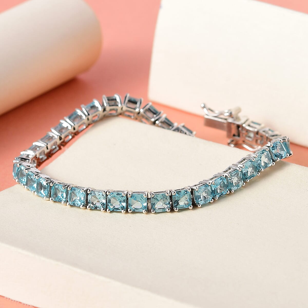 Asscher Cut Madagascar Paraiba Apatite Tennis Bracelet in Platinum Over Sterling Silver (6.50 In) 11.50 ctw image number 1