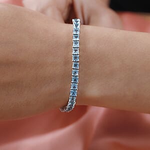 Asscher Cut Madagascar Paraiba Apatite Tennis Bracelet in Platinum Over Sterling Silver (6.50 In) 11.50 ctw