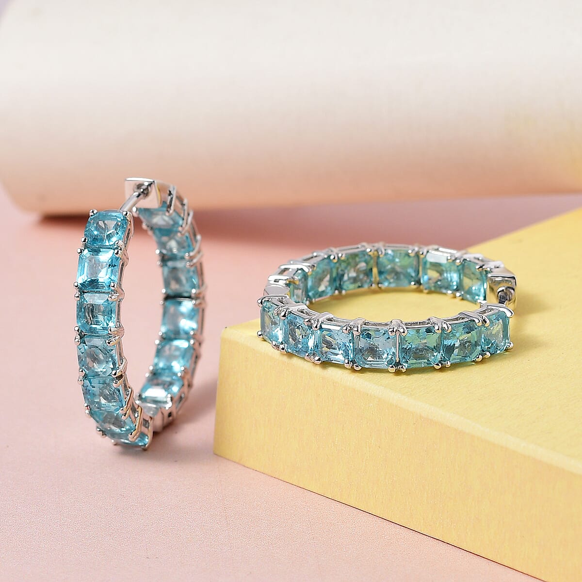 asscher-cut-madagascar-paraiba-apatite-hoop-earrings-in-platinum-over-sterling-silver-8.25-ctw image number 1