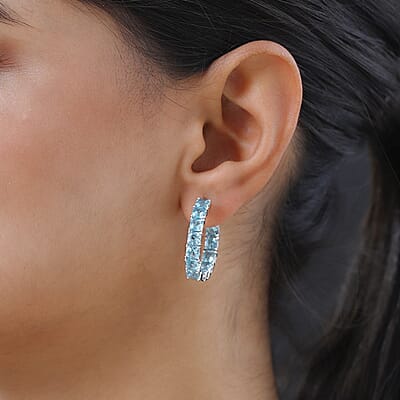 Asscher Cut Madagascar Paraiba Apatite Hoop Earrings in Platinum Over Sterling Silver 8.25 ctw