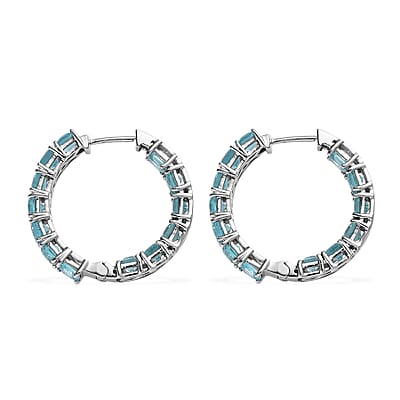 Asscher Cut Madagascar Paraiba Apatite Hoop Earrings in Platinum Over Sterling Silver 8.25 ctw