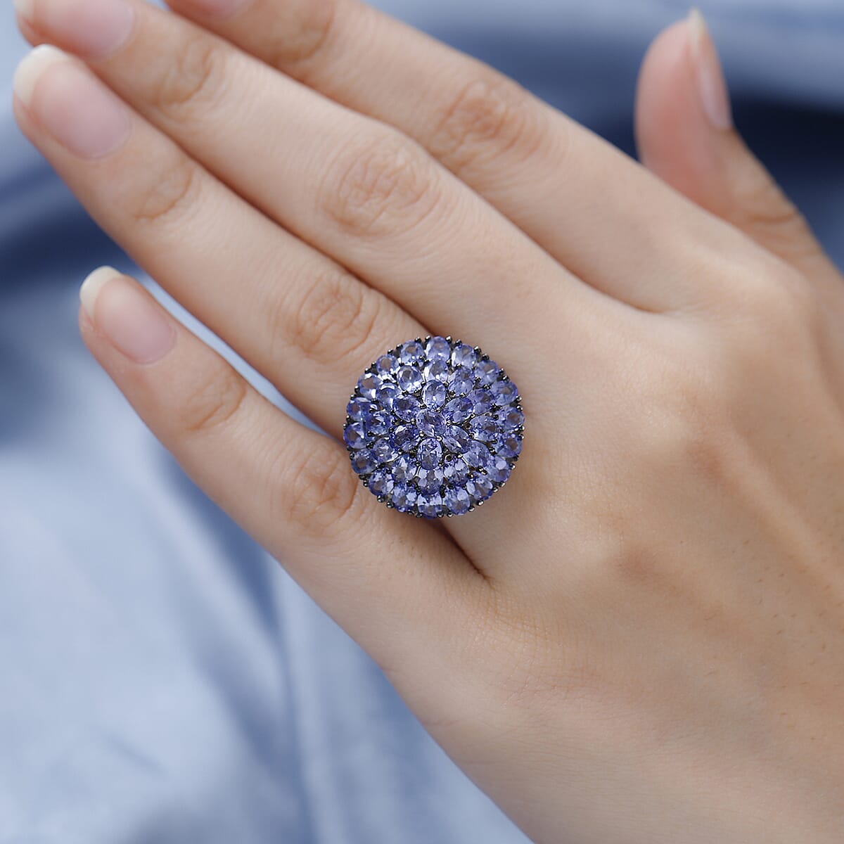 Tanzanite Floral Spray Ring in Platinum Over Sterling Silver 6.25 ctw image number 2