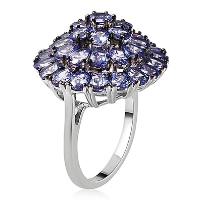 Tanzanite Floral Ring in Platinum Over Sterling Silver (Size 10.0) 6.25 ctw