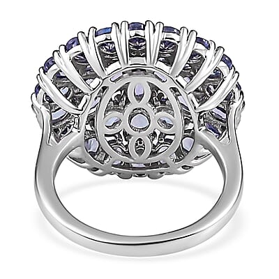 Tanzanite Floral Ring in Platinum Over Sterling Silver (Size 10.0) 6.25 ctw