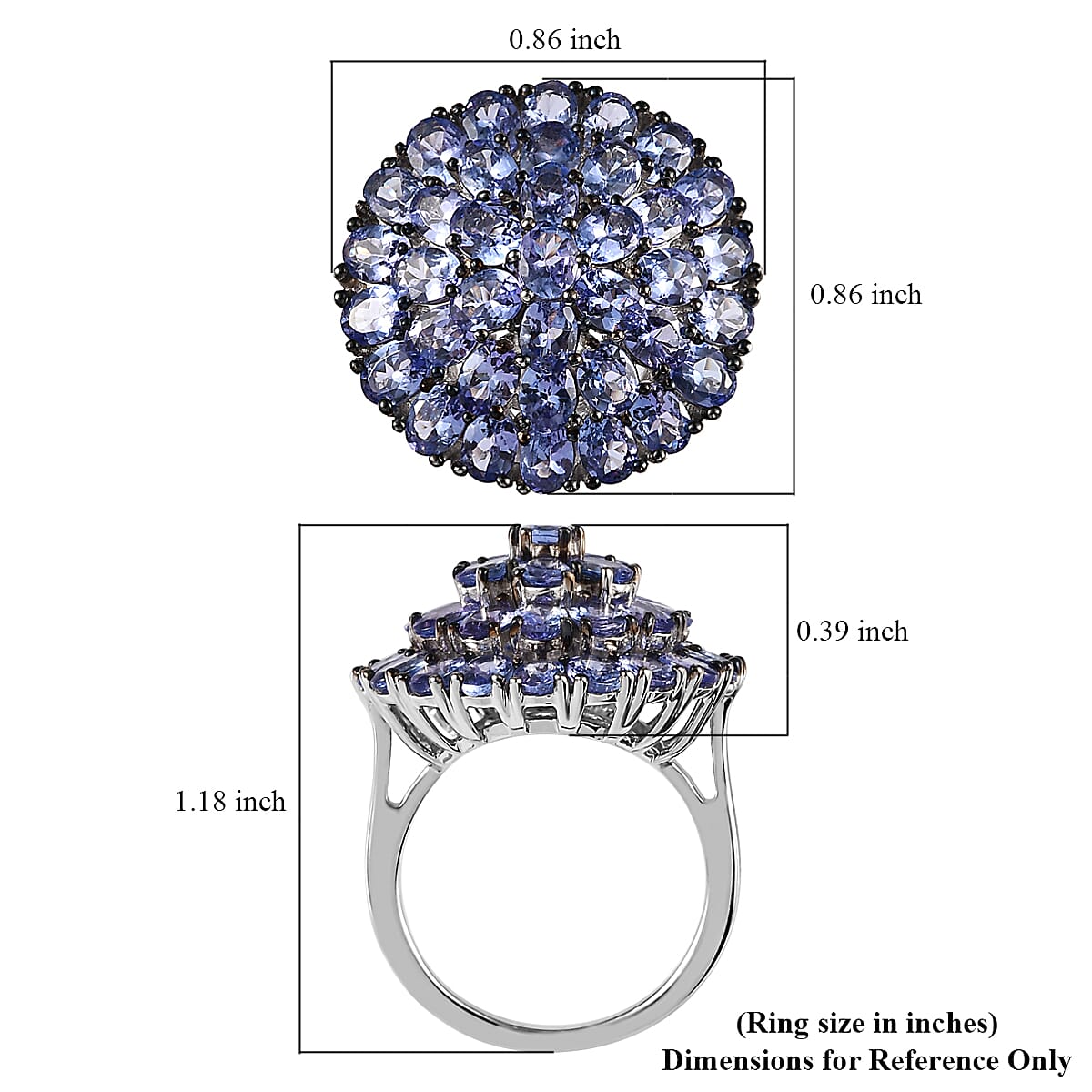 Tanzanite Floral Ring in Platinum Over Sterling Silver (Size 10.0) 6.25 ctw