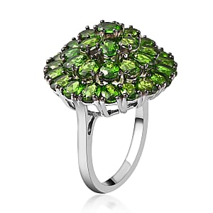 Natural Chrome Diopside Floral Ring in Platinum Over Sterling Silver (Size 5.0) 7.00 ctw