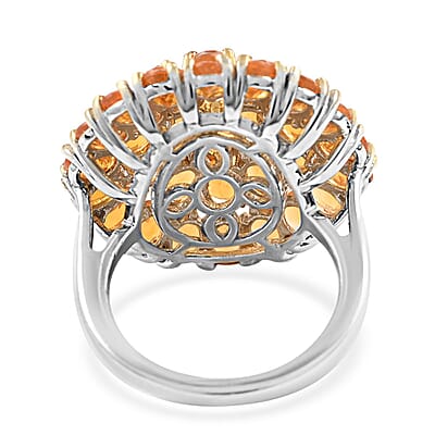 Jalisco Fire Opal Floral Ring in Platinum Over Sterling Silver (Size 10.0) 4.40 ctw