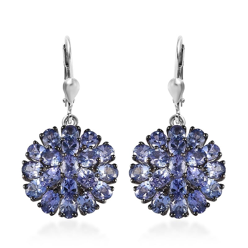 Tanzanite Floral Earrings in Platinum Over Sterling Silver 6.25 ctw