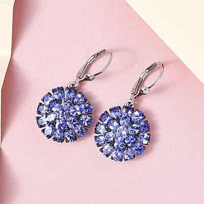 Tanzanite Floral Earrings in Platinum Over Sterling Silver 6.25 ctw