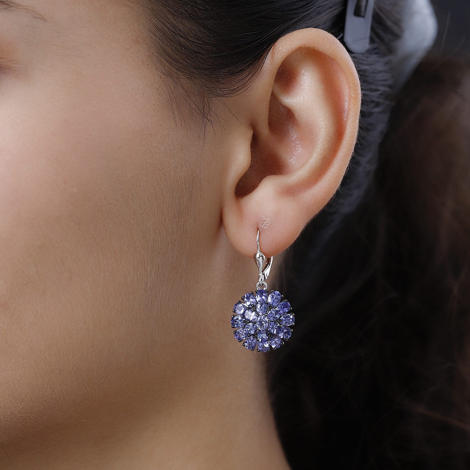 Tanzanite Floral Earrings in Platinum Over Sterling Silver 6.25 ctw