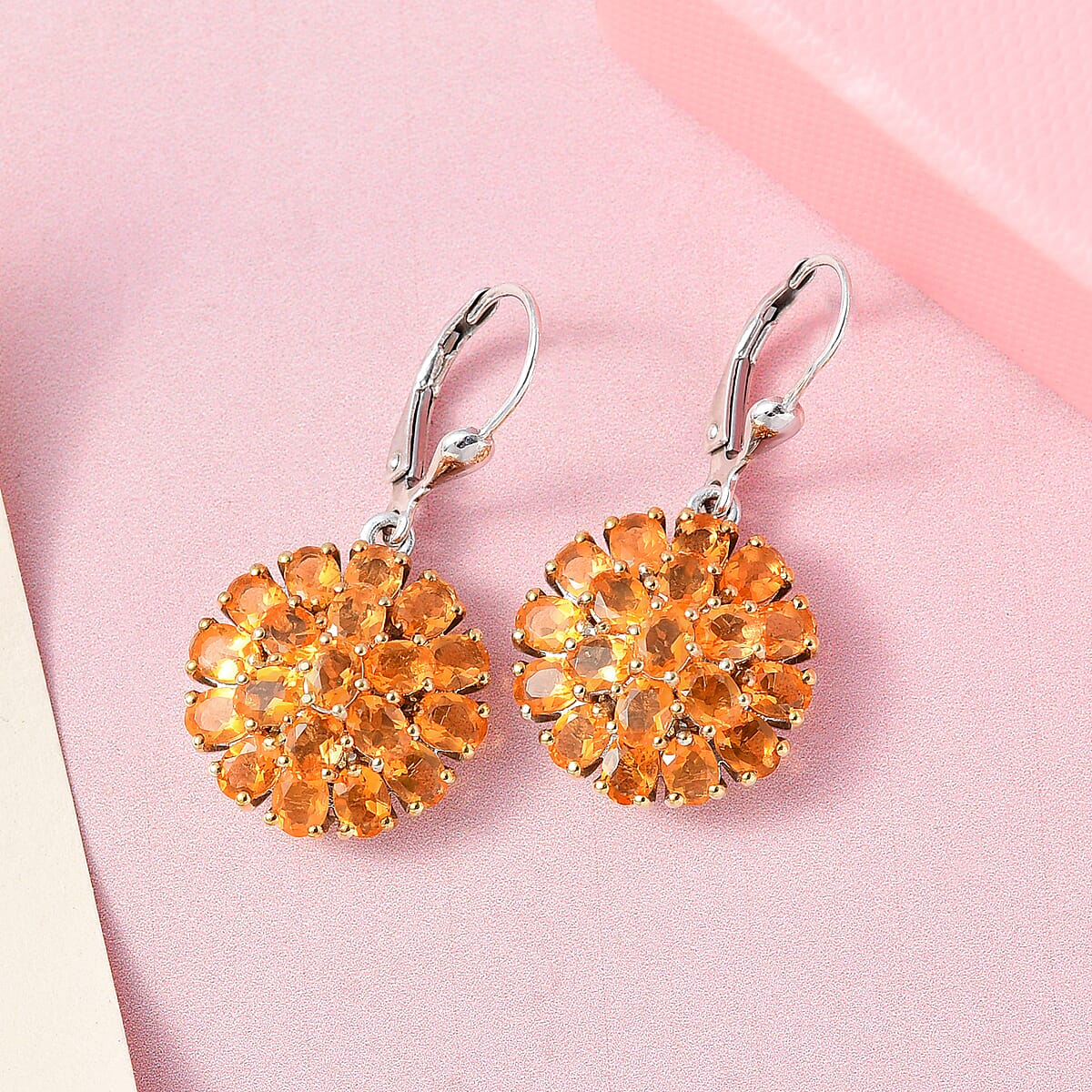 Jalisco Fire Opal Floral Earrings in Platinum Over Sterling Silver 4.50 ctw image number 1