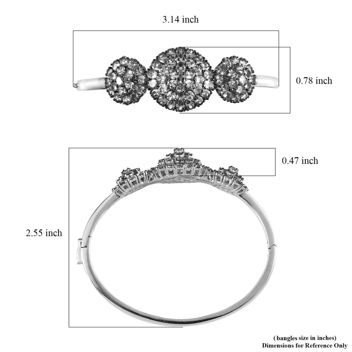 Tanzanite Floral Bangle Bracelet in Platinum Over Sterling Silver (7.25 In) 12.60 ctw image number 5