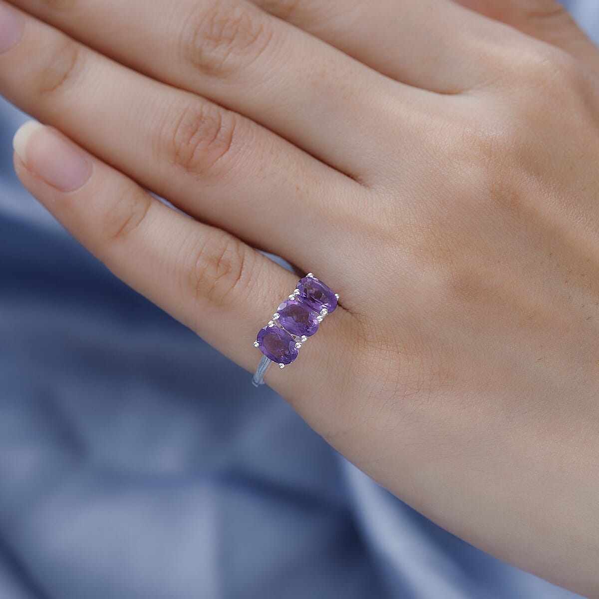 Amethyst 3 Stone Ring in Sterling Silver 2.15 ctw image number 2