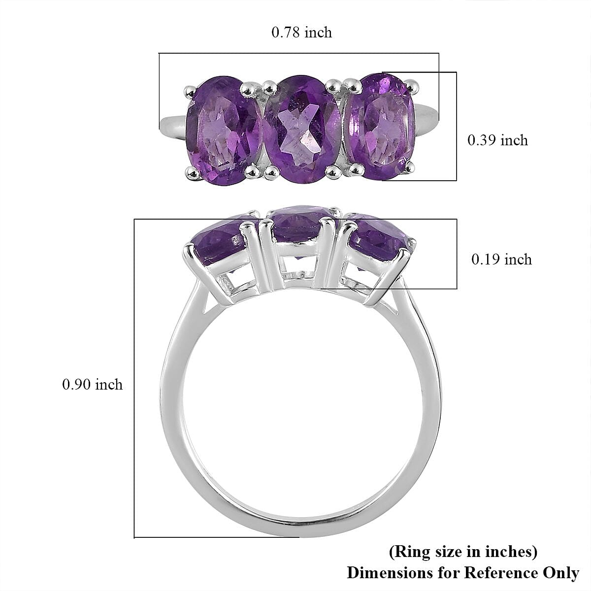 Amethyst 3 Stone Ring in Sterling Silver 2.15 ctw image number 5