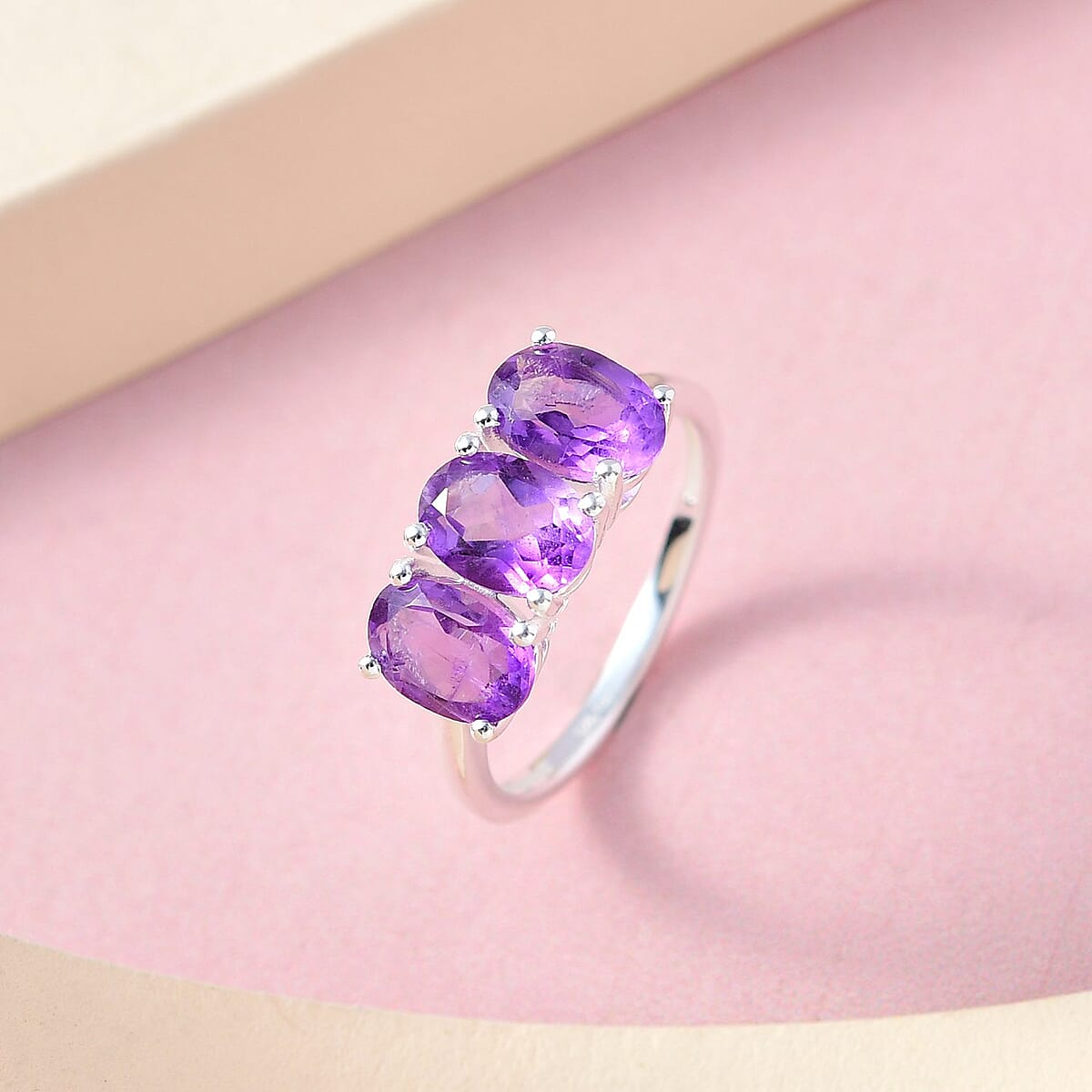 Amethyst 3 Stone Ring in Sterling Silver (Size 8.0) 2.15 ctw image number 1