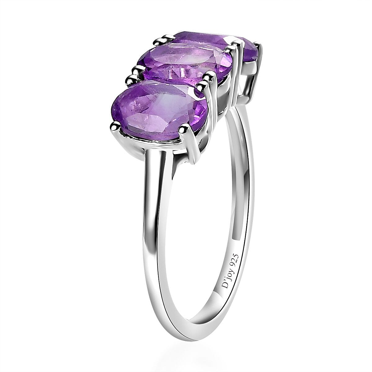 Amethyst 3 Stone Ring in Sterling Silver (Size 8.0) 2.15 ctw image number 3