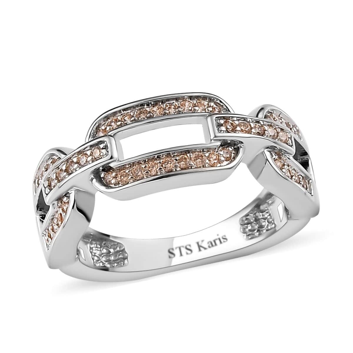 KARIS Simulated Champagne Diamond Paper Clip Band Ring in Platinum Bond 0.40 ctw image number 0