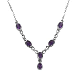 Amethyst Station Necklace 18 Inches in Stainless Steel 2.50 ctw