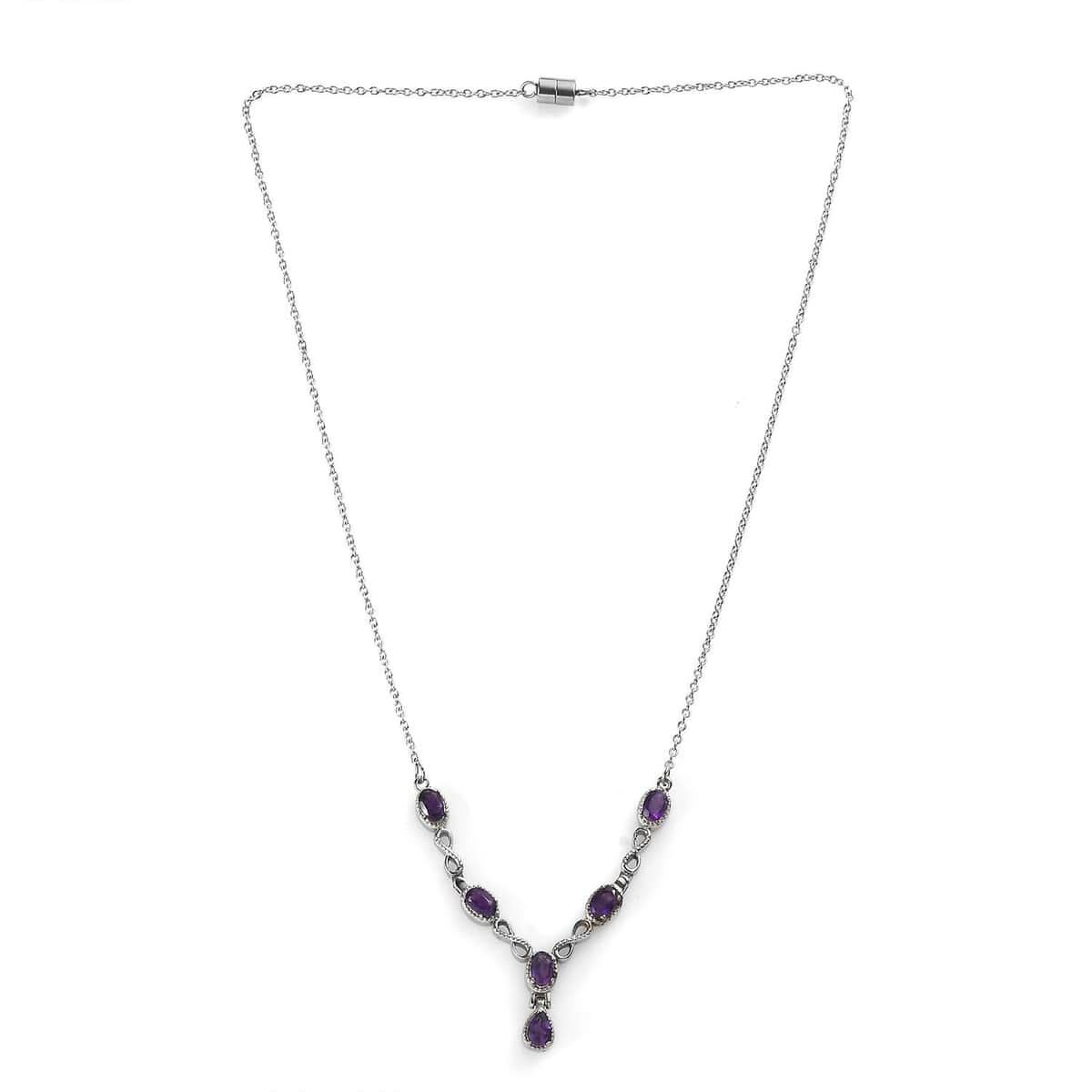 Amethyst Station Necklace 18 Inches in Stainless Steel 2.50 ctw image number 3