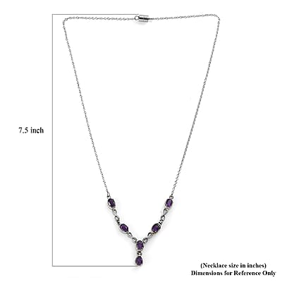 Amethyst Station Necklace 18 Inches in Stainless Steel 2.50 ctw