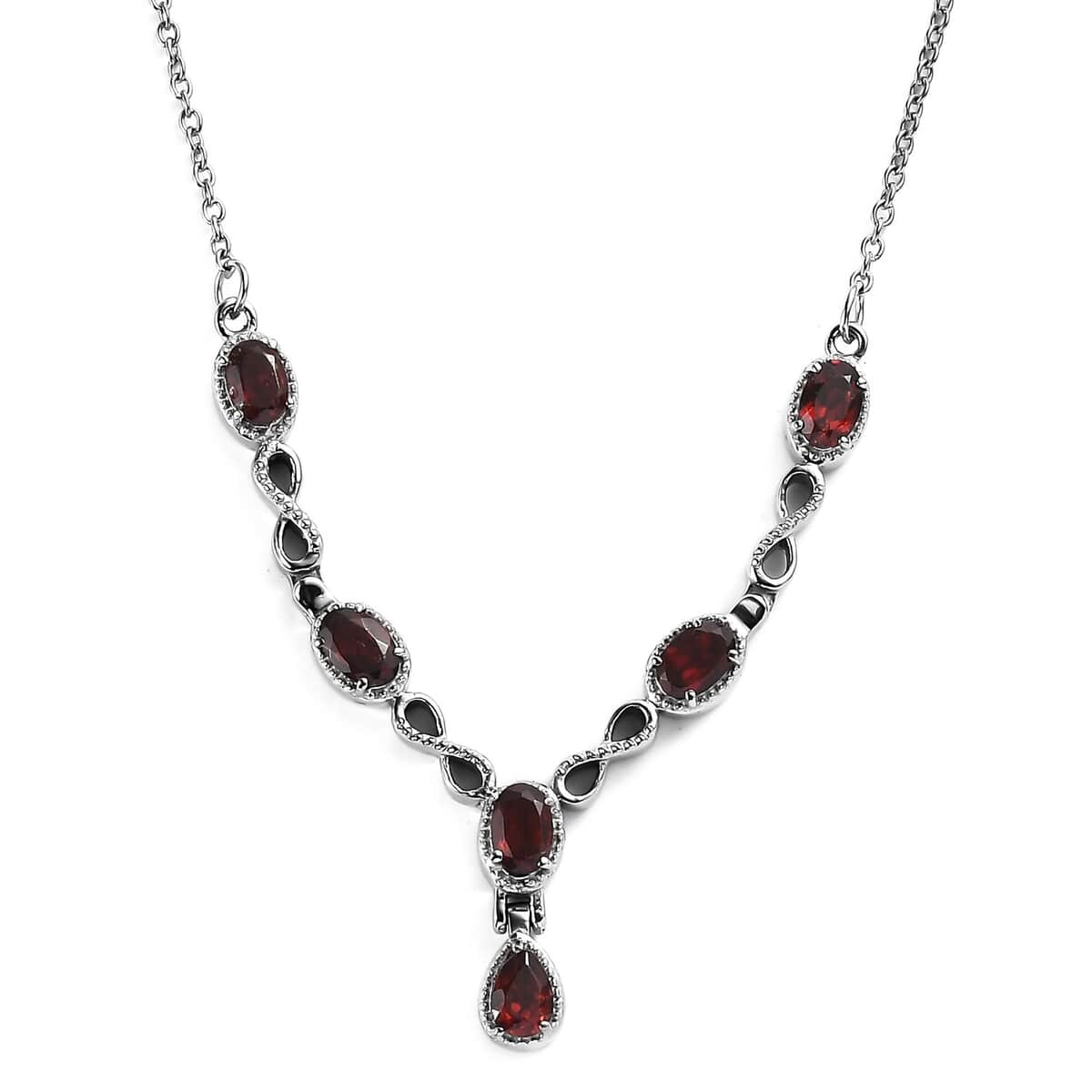 Mozambique Garnet Station Necklace 18 Inches in Stainless Steel 2.80 ctw image number 0