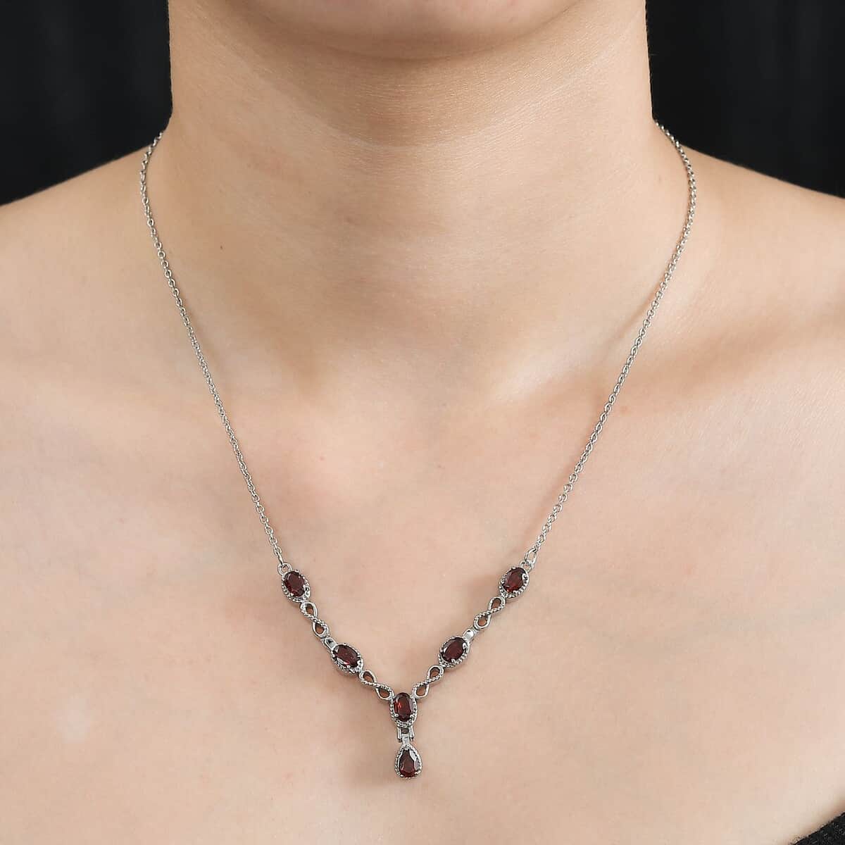 Mozambique Garnet Station Necklace 18 Inches in Stainless Steel 2.80 ctw image number 2