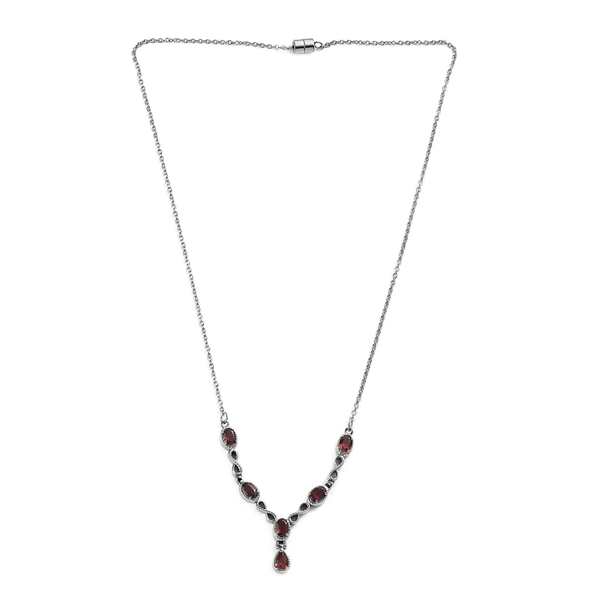 Mozambique Garnet Station Necklace 18 Inches in Stainless Steel 2.80 ctw image number 3