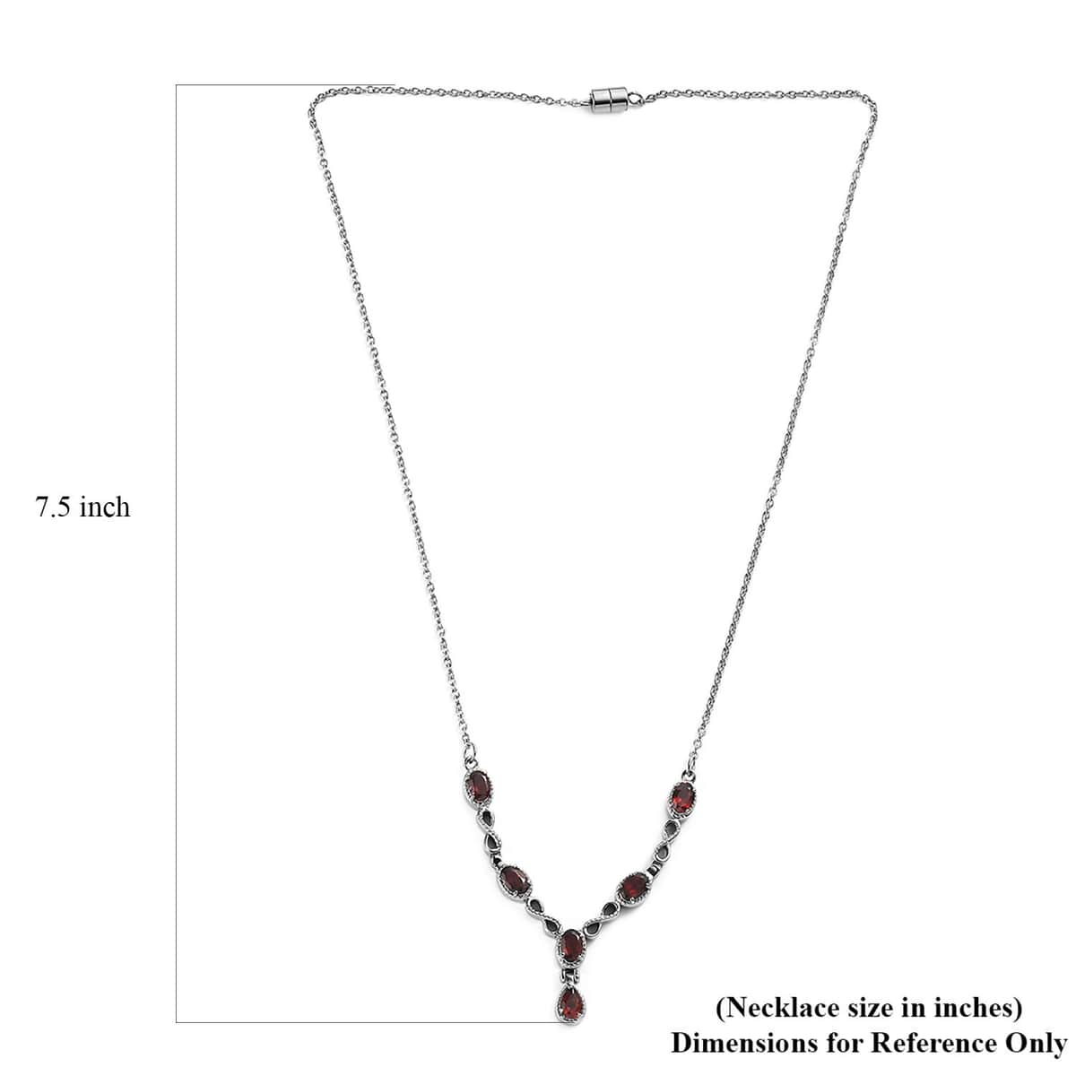 Mozambique Garnet Station Necklace 18 Inches in Stainless Steel 2.80 ctw image number 5