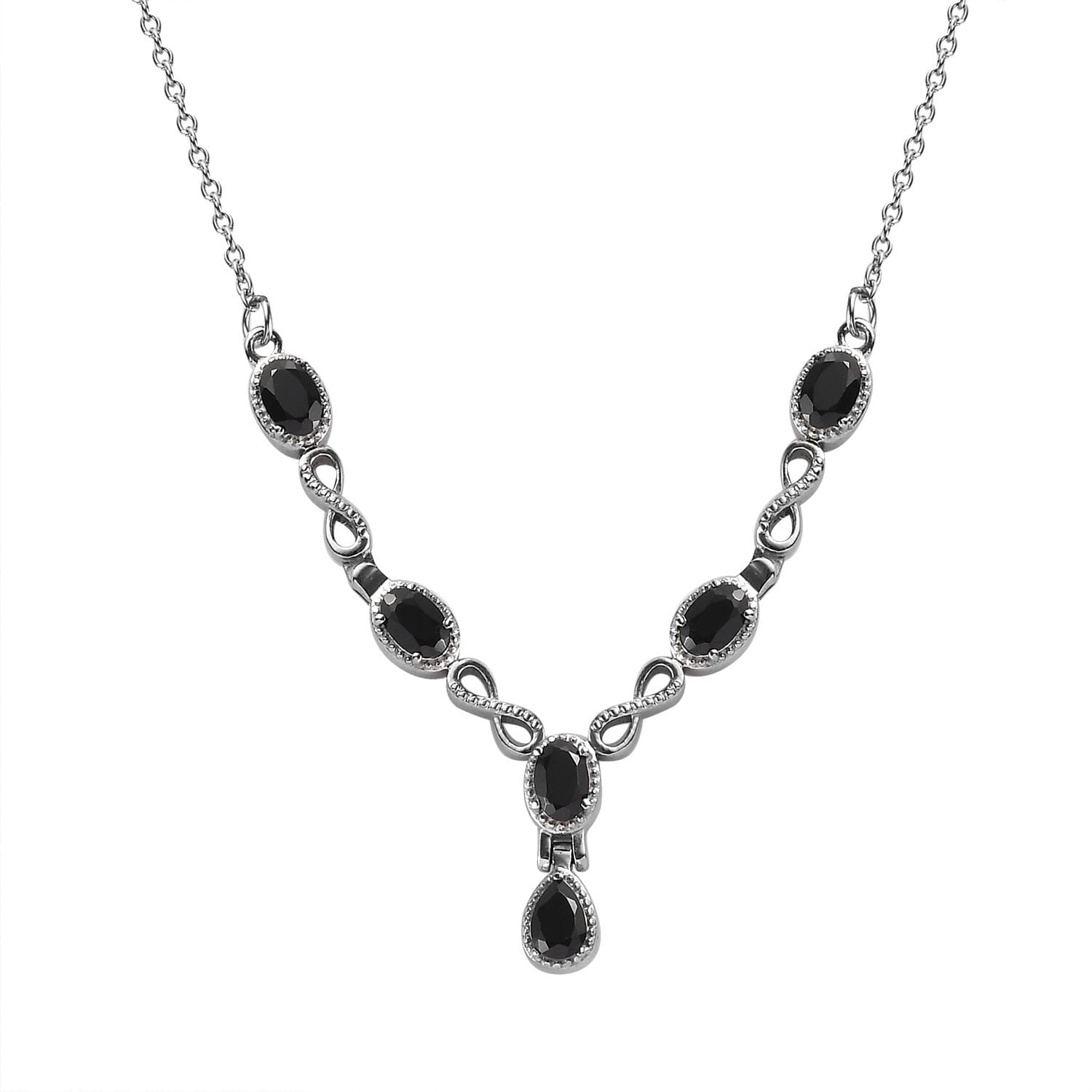 Buy Thai Black Spinel Station Necklace 18 Inches in Stainless Steel 3.35 ctw Tarnish Free Waterproof Sweat Proof Jewelry at ShopLC