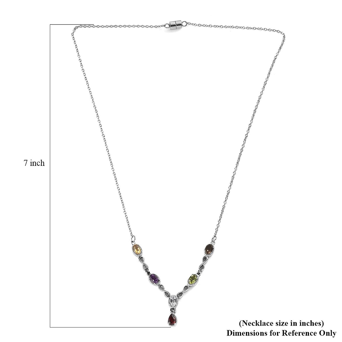 Multi Gemstone Station Necklace 18 Inches in Stainless Steel 2.90 ctw | Tarnish-Free, Waterproof, Sweat Proof Jewelry image number 5