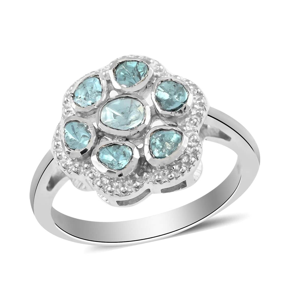 Doorbuster Blue Polki Diamond Flower Ring in Sterling Silver (Size 11.0) 0.50 ctw image number 0