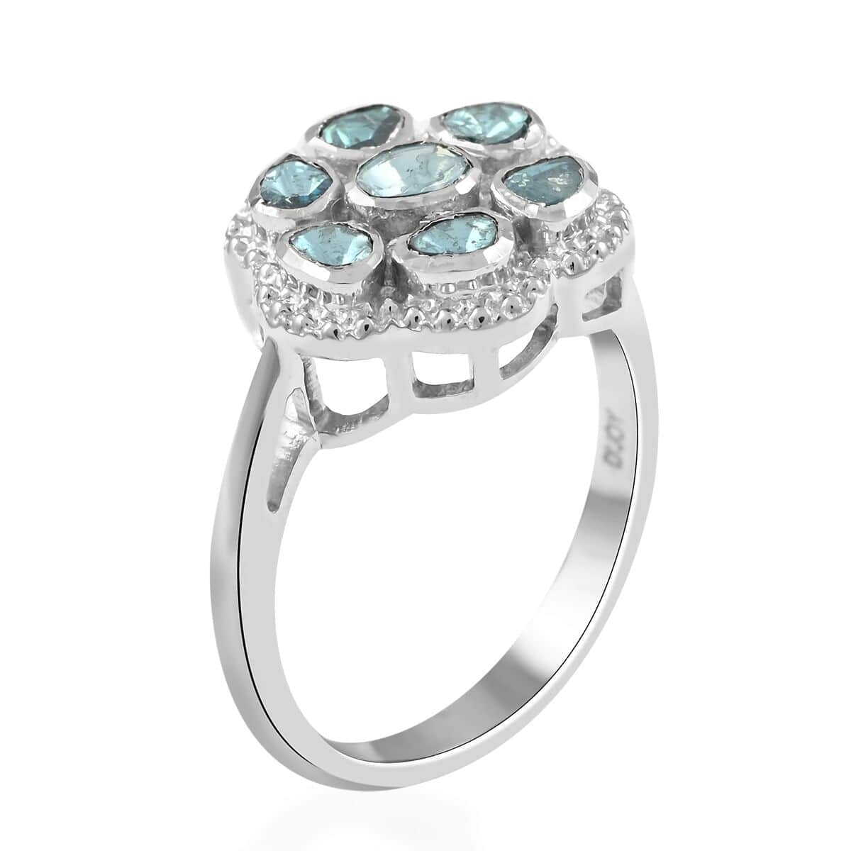 Doorbuster Blue Polki Diamond Flower Ring in Sterling Silver (Size 10.0) 0.50 ctw image number 3
