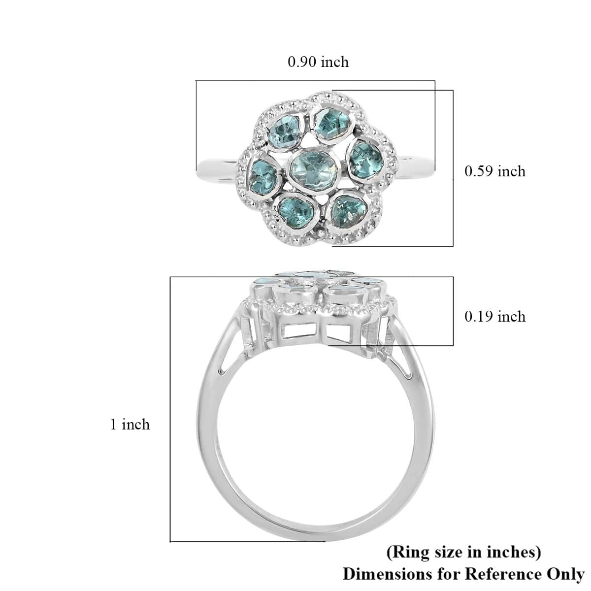 Doorbuster Blue Polki Diamond Flower Ring in Sterling Silver (Size 11.0) 0.50 ctw image number 4