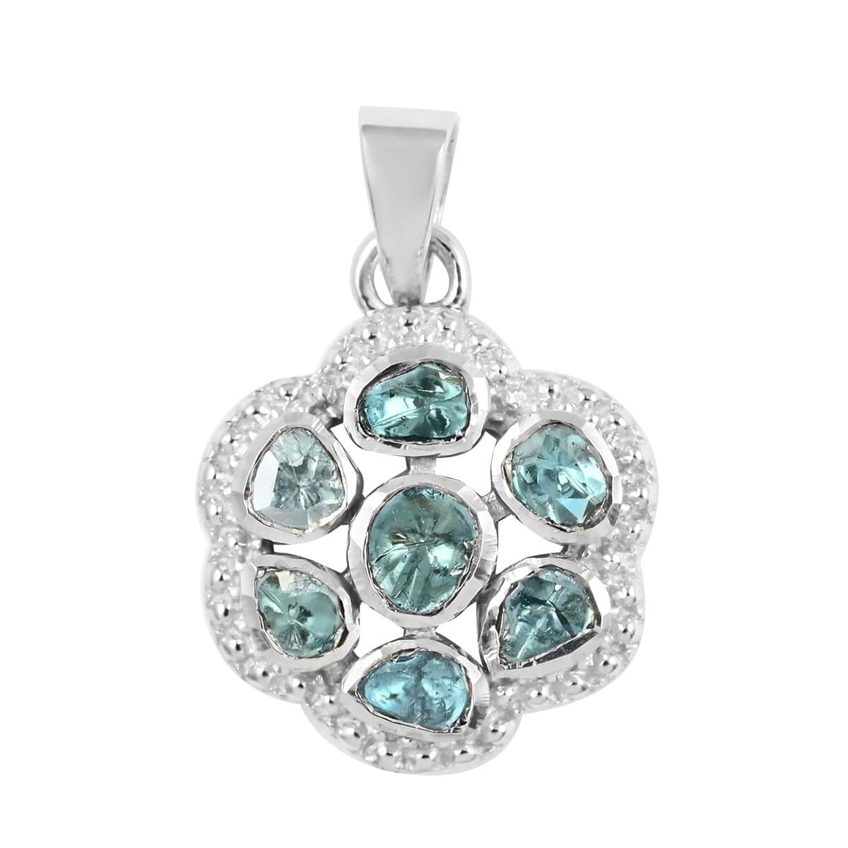 Blue Polki Diamond Flower Pendant in Sterling Silver 0.50 ctw image number 0