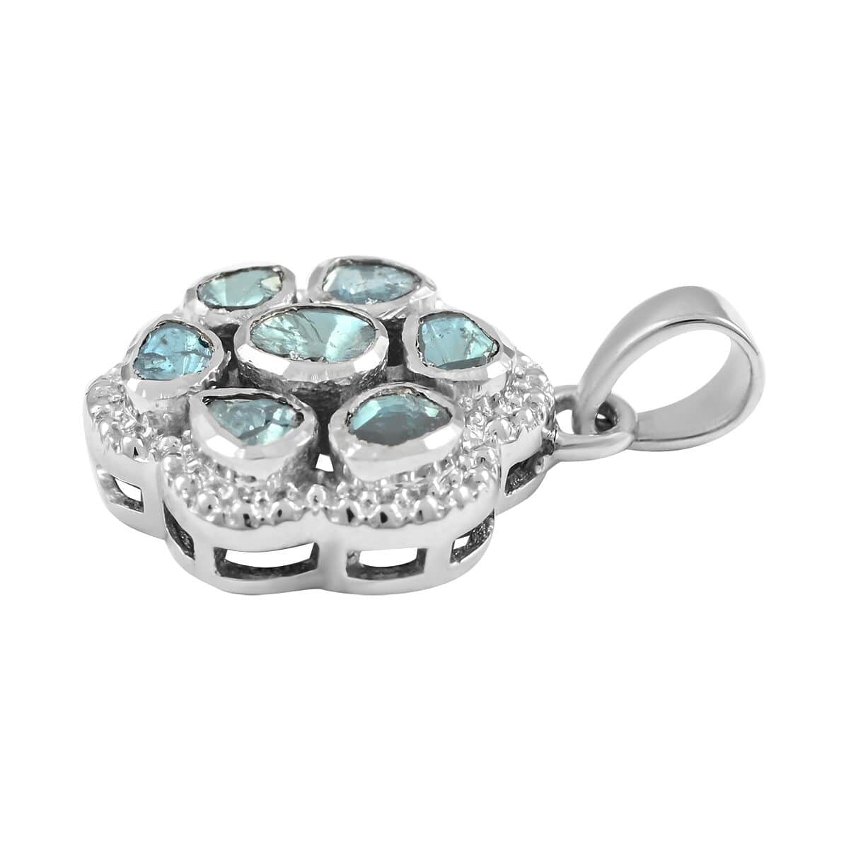 doorbuster-blue-polki-diamond-flower-pendant-in-sterling-silver-0.50-ctw image number 2