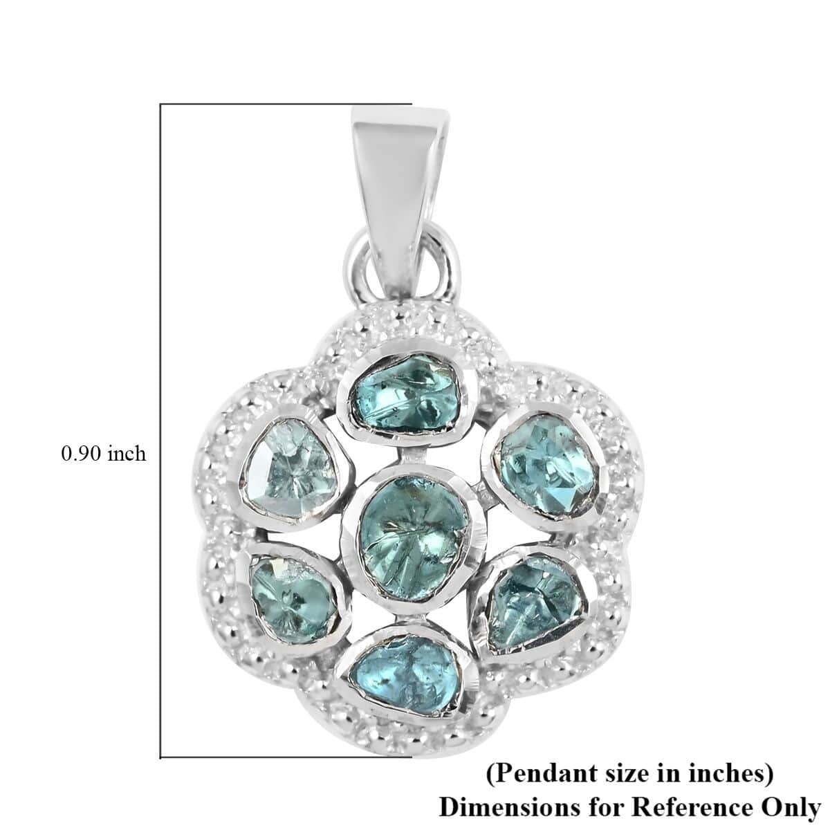Blue Polki Diamond Flower Pendant in Sterling Silver 0.50 ctw image number 3